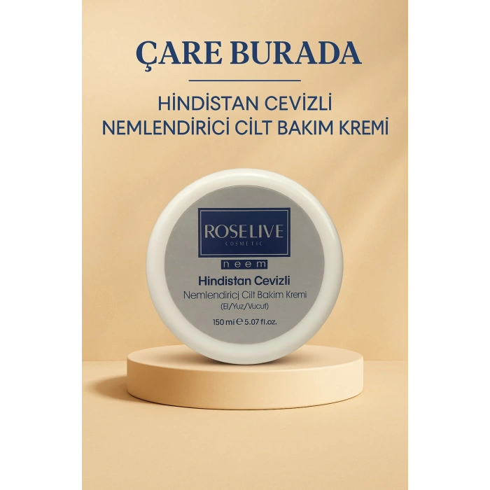 Roselive - Hindistan Cevizli Nemlendirici Cilt Bakım Kremi 150 Ml ( El & Yüz & Vücut)
