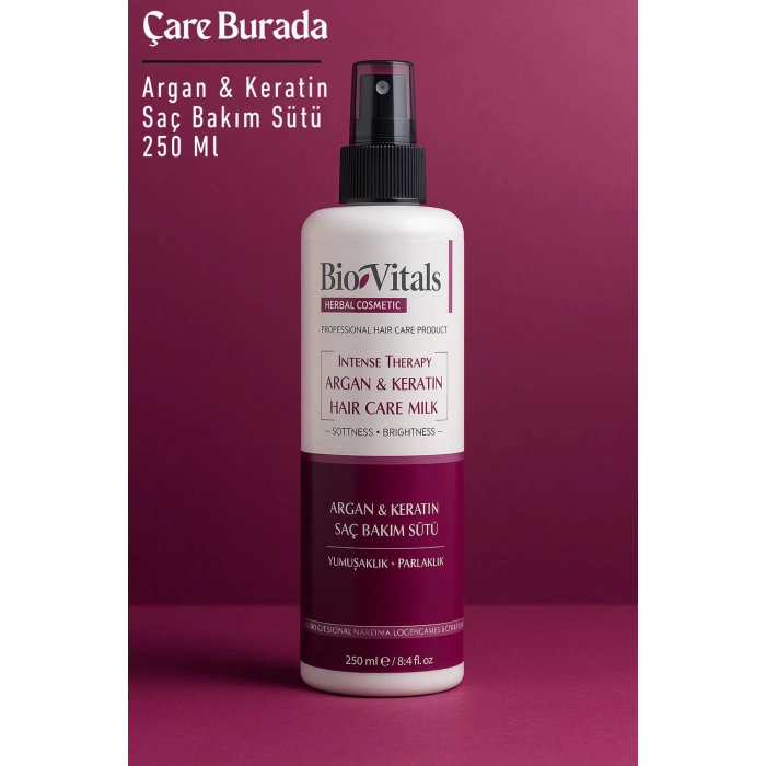 BioVitals - Argan & Keratin Saç Bakım Sütü 250 Ml (Yumuşaklık & Parlaklık)