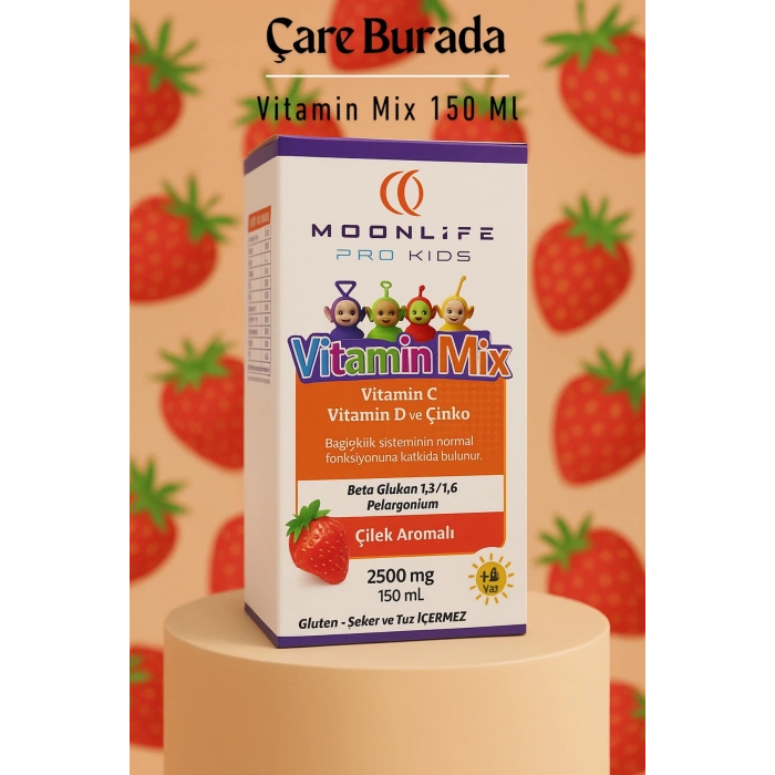 Moonlife - Çilek Aromalı Vitamin Mix 150 Ml (Çinko & Vitamin C & Vitamin D)