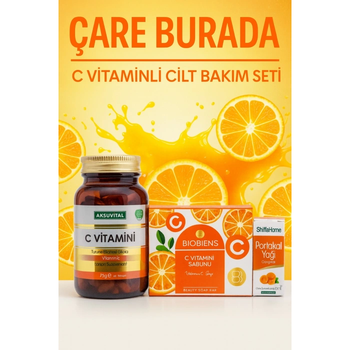C Vitaminli Cilt Bakım Seti ( C Vitamini Kapsül & Portakal Yağı & C Vitamini Sabun)