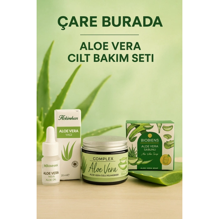 Aloe Vera Cilt Bakım Seti (Aloe Vera Yağı & Aloe Vera Kil Maskesi & Aloe Vera Sabun)