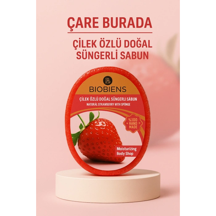 Biobiens - Çilek Özlü Doğal Süngerli Sabun 135 gr