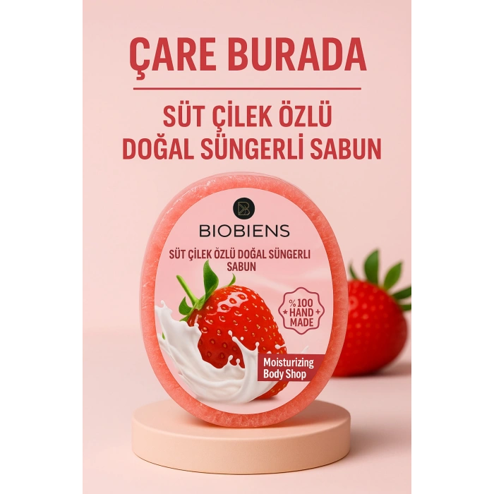Biobiens - Süt & Çilek Özlü Doğal Süngerli Sabun 135 gr