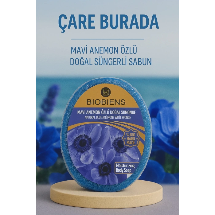 Biobiens - Mavi Anemon Özlü Doğal Süngerli Sabun 135 gr