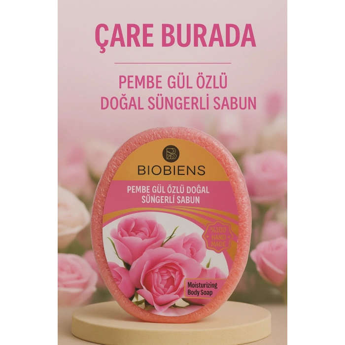 Biobiens - Pembe Gül Özlü Doğal Süngerli Sabun 135 gr