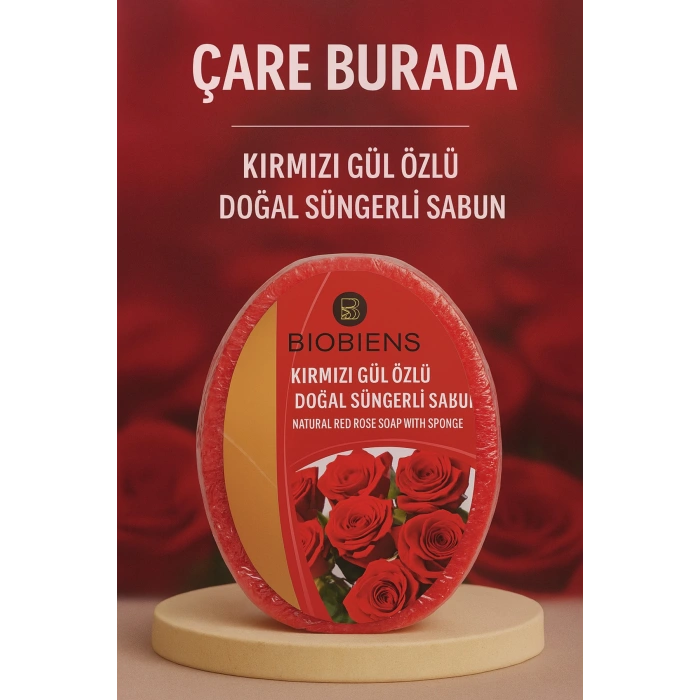 Biobiens - Kırmızı Gül Özlü Doğal Süngerli Sabun 135 gr