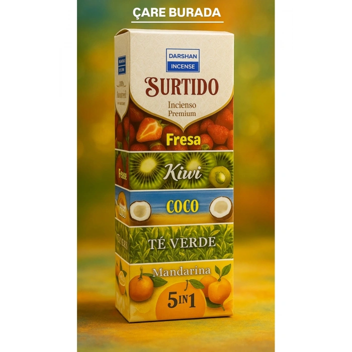 Darshan Incense - Çilek & Kivi & Yeşilçay & Hindistan Cevizi & Mandalina 20li Çubuk Tütsü