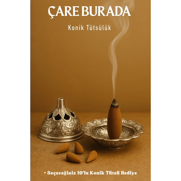Gümüş Rengi Konik Tütsülük (Seçeceğiniz 10lu Konik Tütsü Hediye)