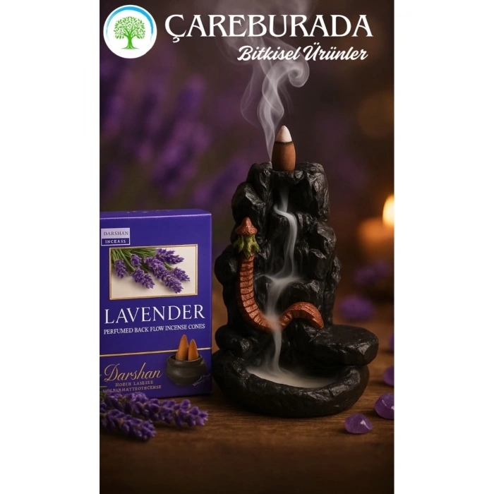 Darshan Lavanta Geri Akış Tütsüsü + Seramik Kayalık Şelale Tütsülük