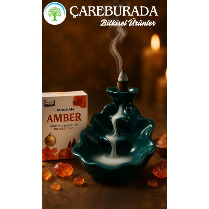 Darshan Amber Geri Akış Tütsüsü + Yaprak Şelale Seramik Tütsülük