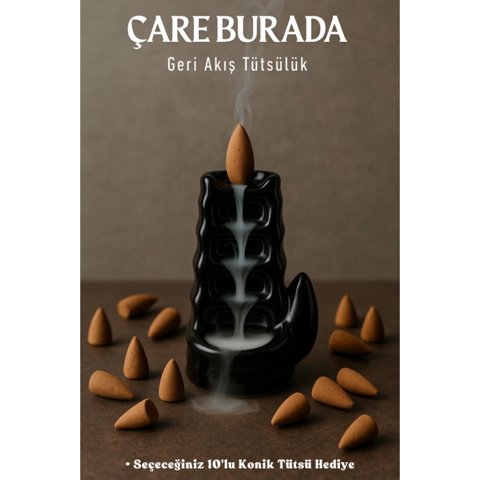 Siyah Basamaklı Geri Akış Tütsülük (Seçeceğiniz 10lu Konik Tütsü Hediye)