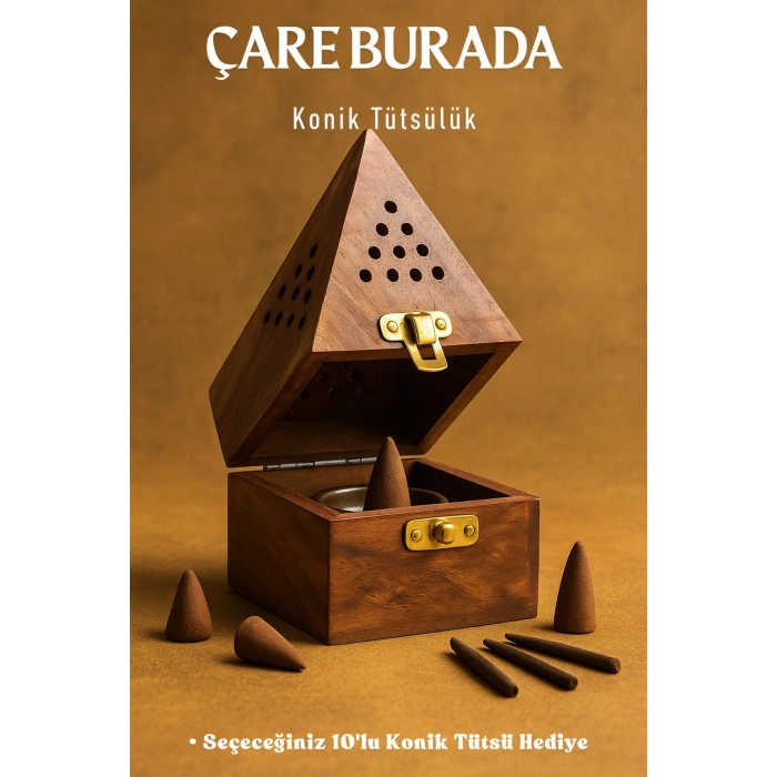 Ahşap Piramit Konik Tütsülük (Seçeceğiniz 10lu Konik Tütsü Hediye)