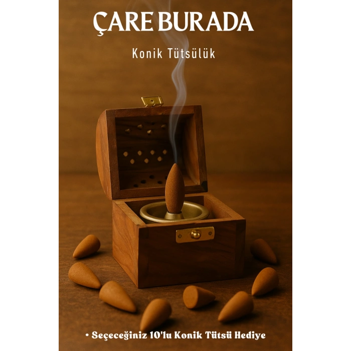 Ahşap Kutu Konik Tütsülük (Seçeceğiniz 10lu Konik Tütsü Hediye)