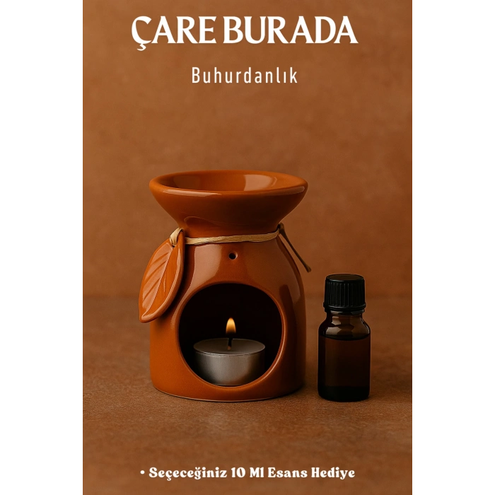 Kahverengi Yapraklı Buhurdanlık (Seçeceğiniz 10 Ml Esans Hediye)