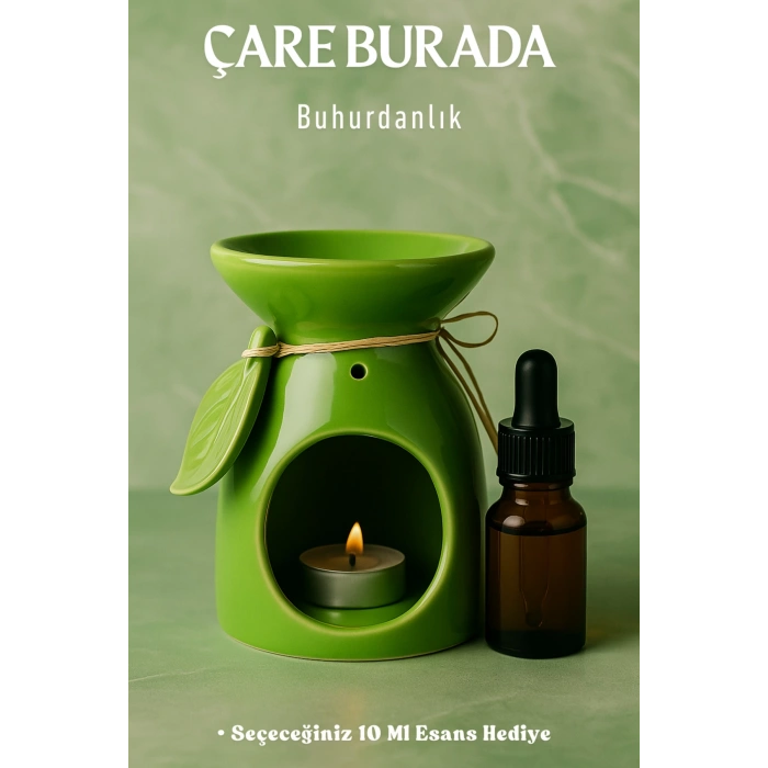 Yeşil Renk Yapraklı Buhurdanlık (Seçeceğiniz 10 Ml Esans Hediye)