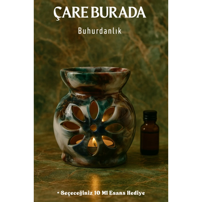 Karışık Mermer Desenli Buhurdanlık (Seçeceğiniz 10 Ml Esans Hediye)