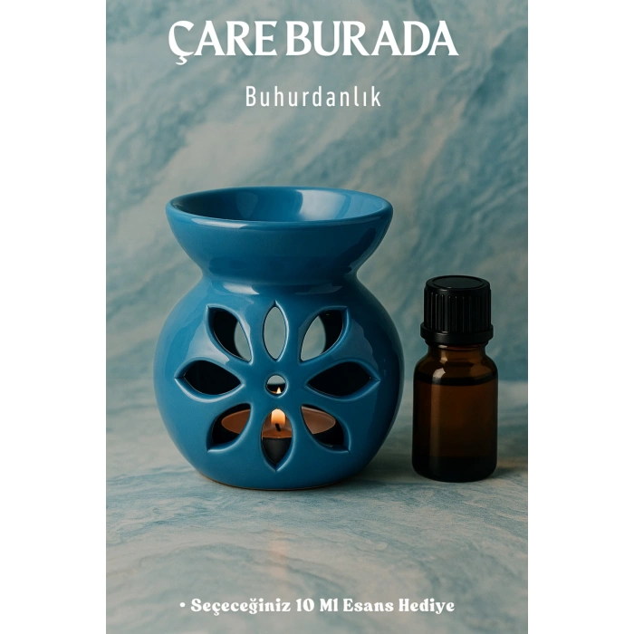 Mavi Renk Buhurdanlık (Seçeneğiniz 10 Ml Esans Hediye)