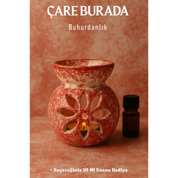 Kırmızı & Beyaz Renk Buhurdanlık (Seçeneğiniz 10 Ml Esans Hediye)