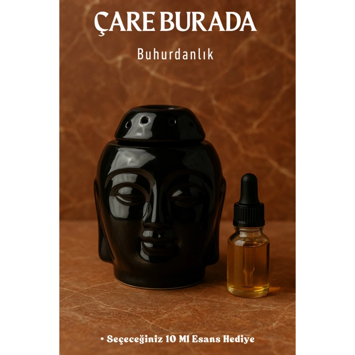 Siyah Parlak Buda Buhurdanlık (Seçeneğiniz 10 Ml Esans Hediye)