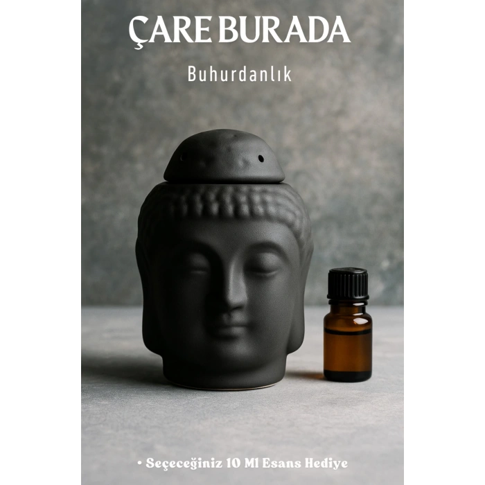 Mat Siyah Buda Buhurdanlık (Seçeneğiniz 10 Ml Esans Hediye)