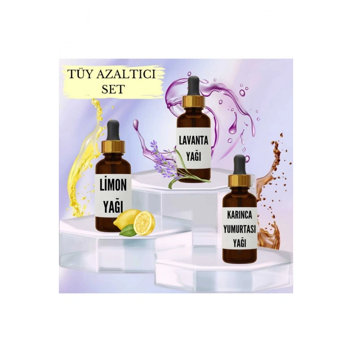 Tüy Azaltıcı Set Limon Yağı 20 ml + Lavanta Yağı 20 ml + Karınca Yumurtası Yağı 20 ml