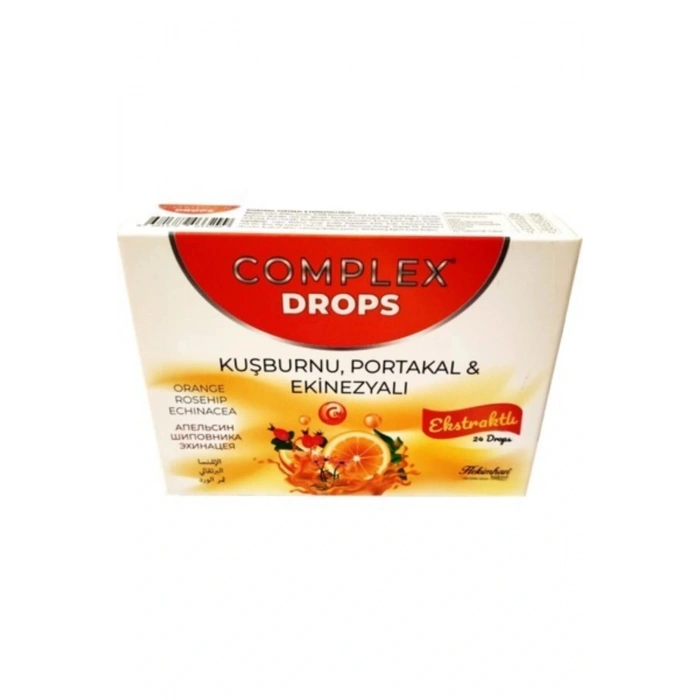 Complex Drops Bitkisel Kuşburnu Portakal  Ekinezyalı Boğaz Pastili 24 Drops