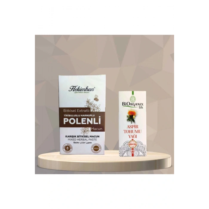 Tiribuluslu Harnuplu Polenli Macun 420 gr ve Aspir Tohumu Yağı Soğuk Pres 100 ml