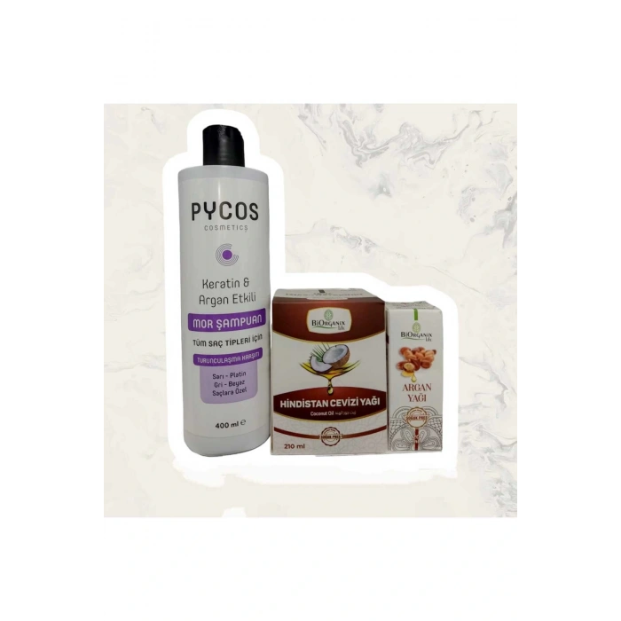 Hindistan cevizi yağı+argan yağı+ Keratin argan etkili mor şampuan