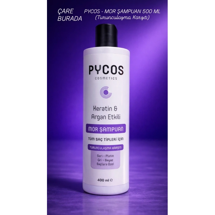 Pycos - Keratin & Argan Etkili Mor Şampuan 500 Ml (Turunculaşma Karşıtı)