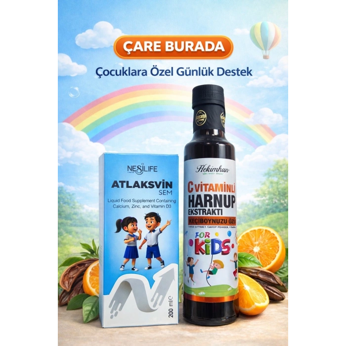 ÇareBurada Çocuklara Özel Günlük Destek Seti | Kalsiyum D3 + C Vitaminli Harnup Pekmezi