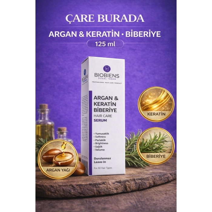 Biberiye & Argan & Keratin Saç Bakım Serumu 125 Ml (Durulanmaz)