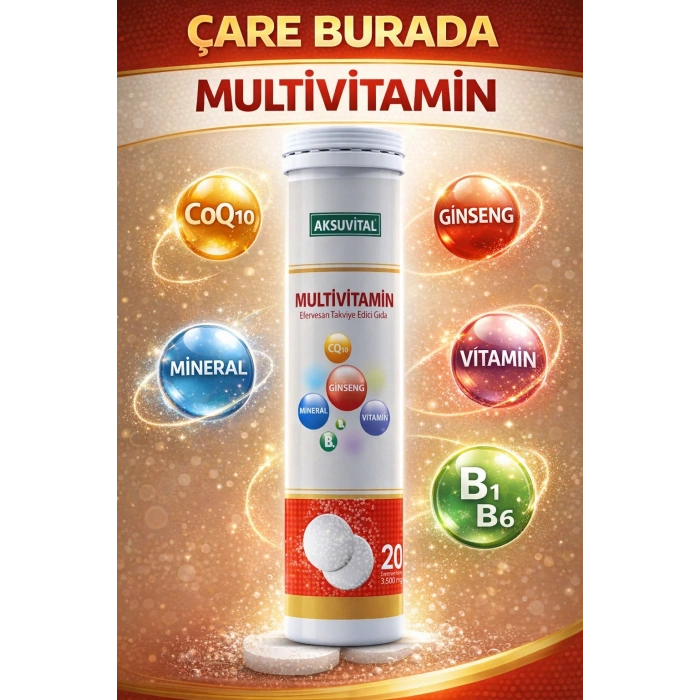 Multivitamin Efervesan 20 Tablet (Koenzim Q10, Demir, Çinko, Biotin, Folik Asit, Vitamin E & C & B & D3)