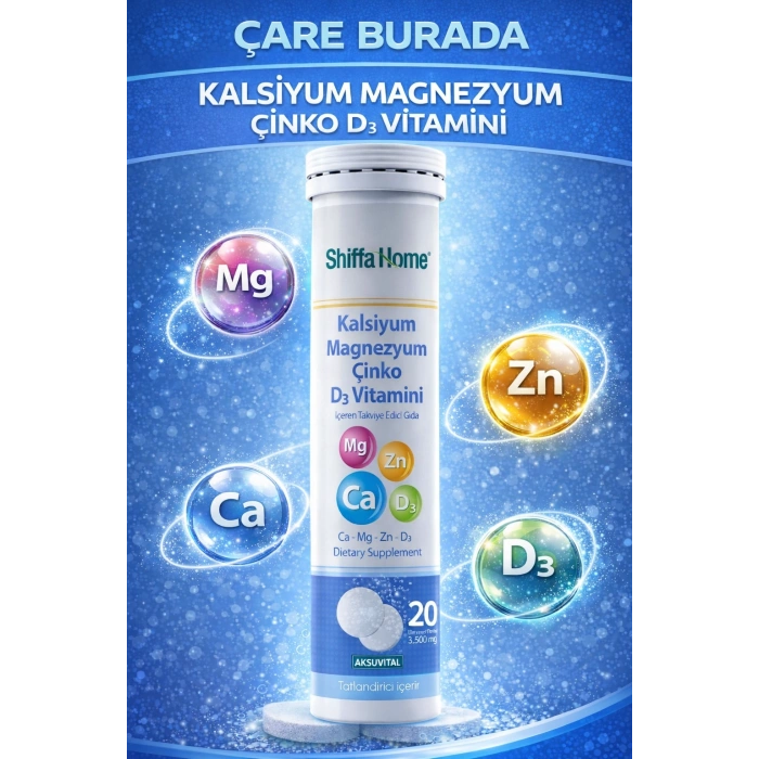 Kalsiyum & Magnezyum & Çinko & D3 Vitamini Efervesan Tablet 3500 mg (20 Tablet)