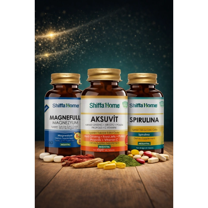 ÇareBurada Enerji Arkadaşları Set 1 Magnefull Magnezyum 60 tablet + Aksuvit 60 tablet + Spirulina 60 tablet