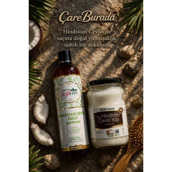 ÇareBurada Hindistan Cevizi Özlü Şampuan 400 ml + Katı Hindistan Cevizi Yağı 330 ml