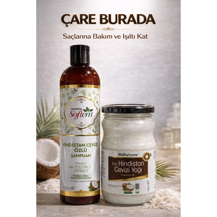 ÇareBurada Hindistan Cevizi Özlü Şampuan 400 ml + Katı Hindistan Cevizi Yağı 330 ml