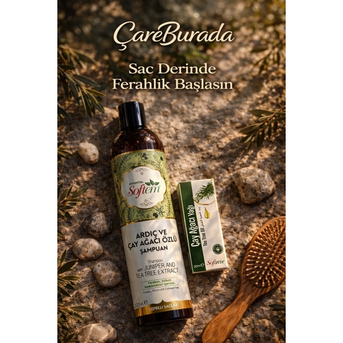 ÇareBurada Ardıç ve Çay Ağacı Özlü Şampuan 400 ml + Çay Ağacı Yağı 20 ml