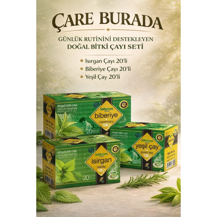 Günlük Rutin Destekleyen Çay Seti (Isırgan Çayı 20li & Yeşil Çay 20li & Biberiye Çayı 20li)