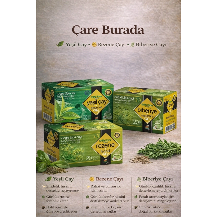Sindirim Rahatlatıcı Çay Seti (Rezene 20li & Biberiye 20li & Yeşil Çay 20li)