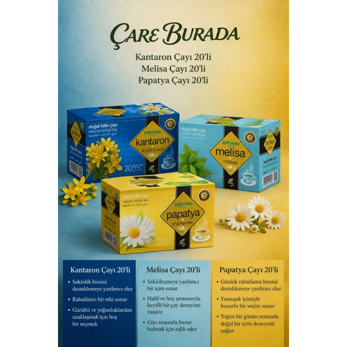 Rahat Uyku ve Anti-Stres Çay Seti (Melisa Çayı 20li & Kantaron Çayı 20li & Papatya Çayı 20li)