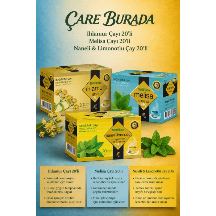 Rahat Nefes Çay Seti (Ihlamur Çayı 20li & Melisa Çayı 20li & Naneli - Limonotlu Çay 20li)
