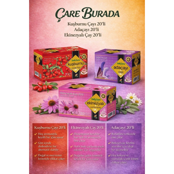 Kışa Hazırlık Çay Seti (Ekinezya Çayı 20li & Kuşburnu Çayı 20li & Adaçayı 20li)