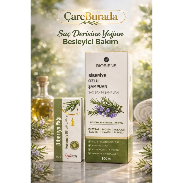 ÇareBurada Biberiye Özlü Şampuan 300 ml. & Biberiye Yağı 20 ml.