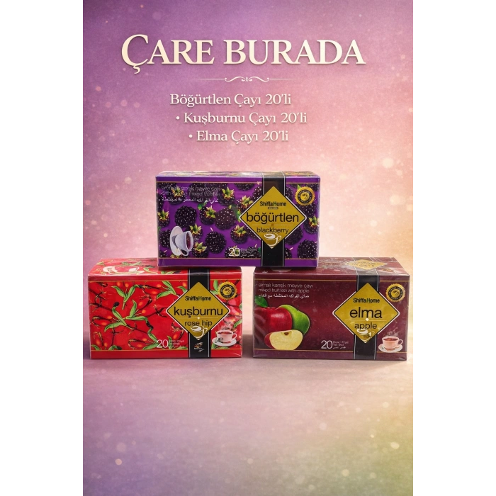 Tatlı ve Keyifli İçim Çay Seti (Böğürtlen Çayı 20li & Elma Çayı 20li & Kuşburnu Çayı 20li)