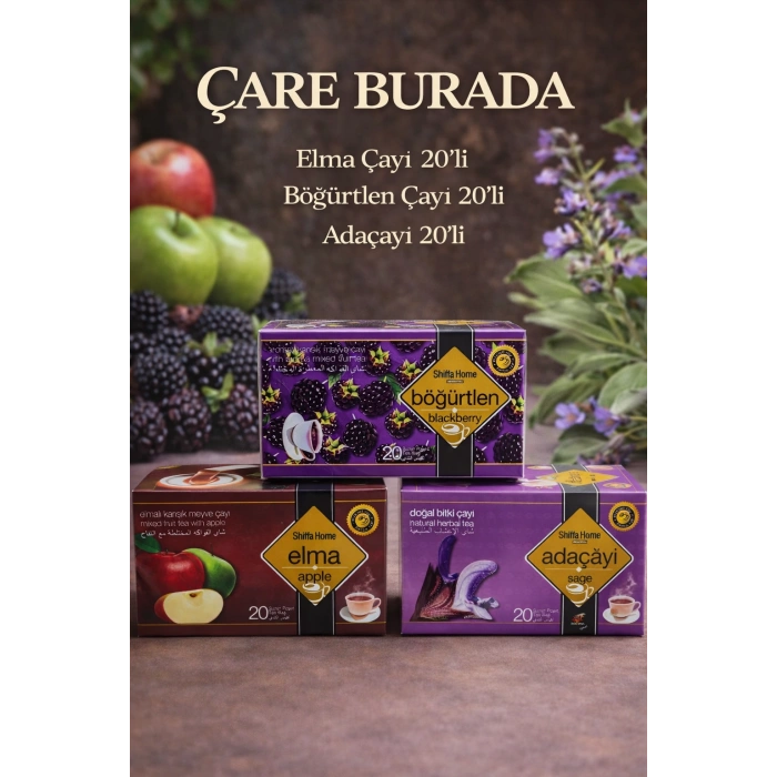 Yemek Sonrası Rahatlama Çay Seti (Böğürtlen Çayı 20li & Elma Çayı 20li & Adaçayı 20li)