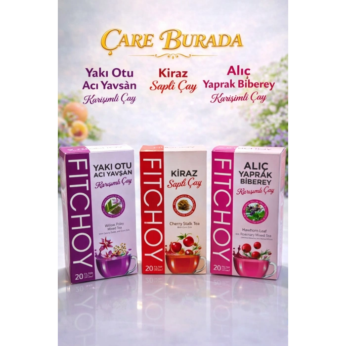 Şişkinlik Hafifletici Çay Seti (Kiraz Sapı Çayı 45li & Alıç - Biberiye Çayı 45li & Acı Yavşan - Yakı Otu Çayı 45li)