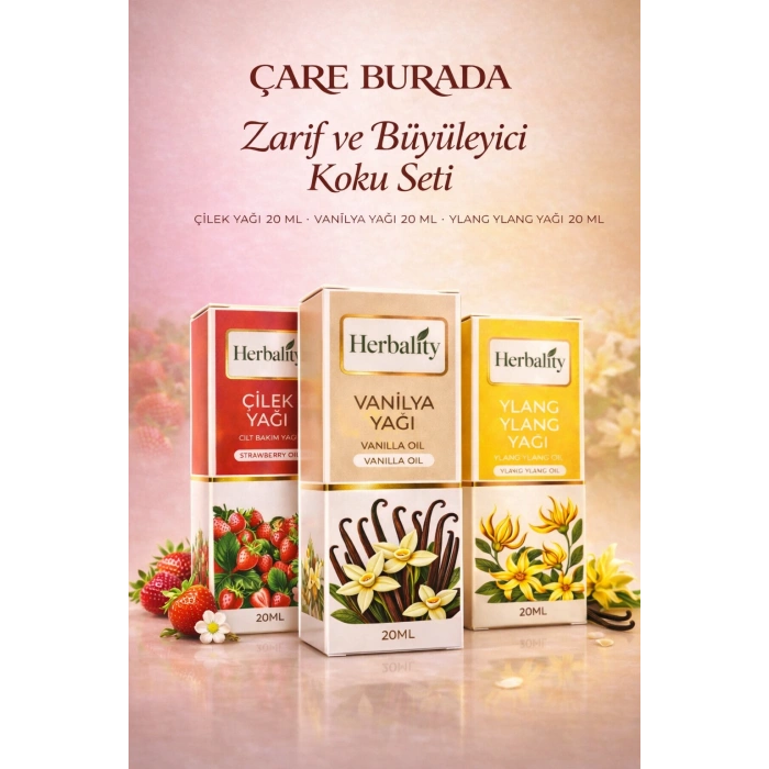 Zarif ve Büyüleyici Koku Seti (Çilek Yağı & Vanilya Yağı & Ylang Ylang Yağı)