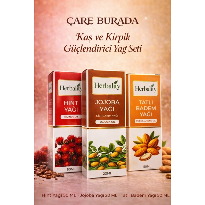 Kaş ve Kirpik Destekleyici Yağ Seti (Hint Yağı & Jojoba Yağı & Tatlı Badem Yağı)