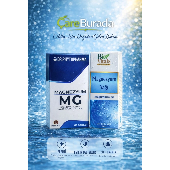 ÇareBurada Magnezyum Set | Magnezyum Tablet 60 Tablet & Magnezyum Yağı 50 ml.