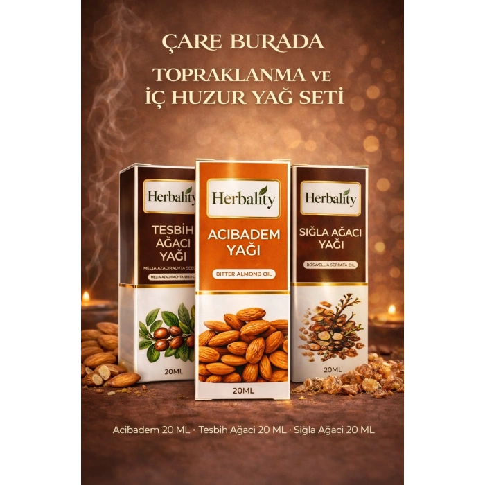 Topraklanma ve İç Huzur Yağ Seti (Acıbadem Yağı & Sığla Ağacı Yağı & Tesbih Ağacı Yağı)